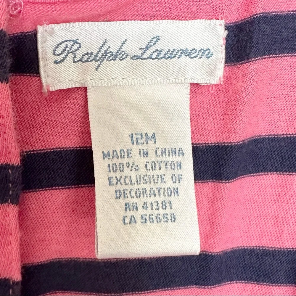 Ralph Lauren 12M Striped Ruffle Dress & Bloomers Pink Navy
